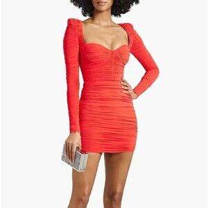 Alex Perry Hollis Ruched Jersey Mini Dress in Red Size UK 8 US 4 Long Sleeve